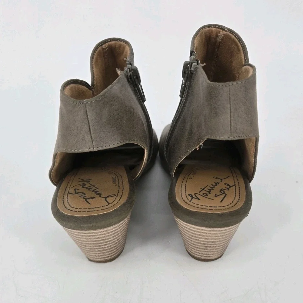 Natural Soul Daph 8.5W Taupe Peep Toe Booties Block Heel Zip Comfort Shoes Boho